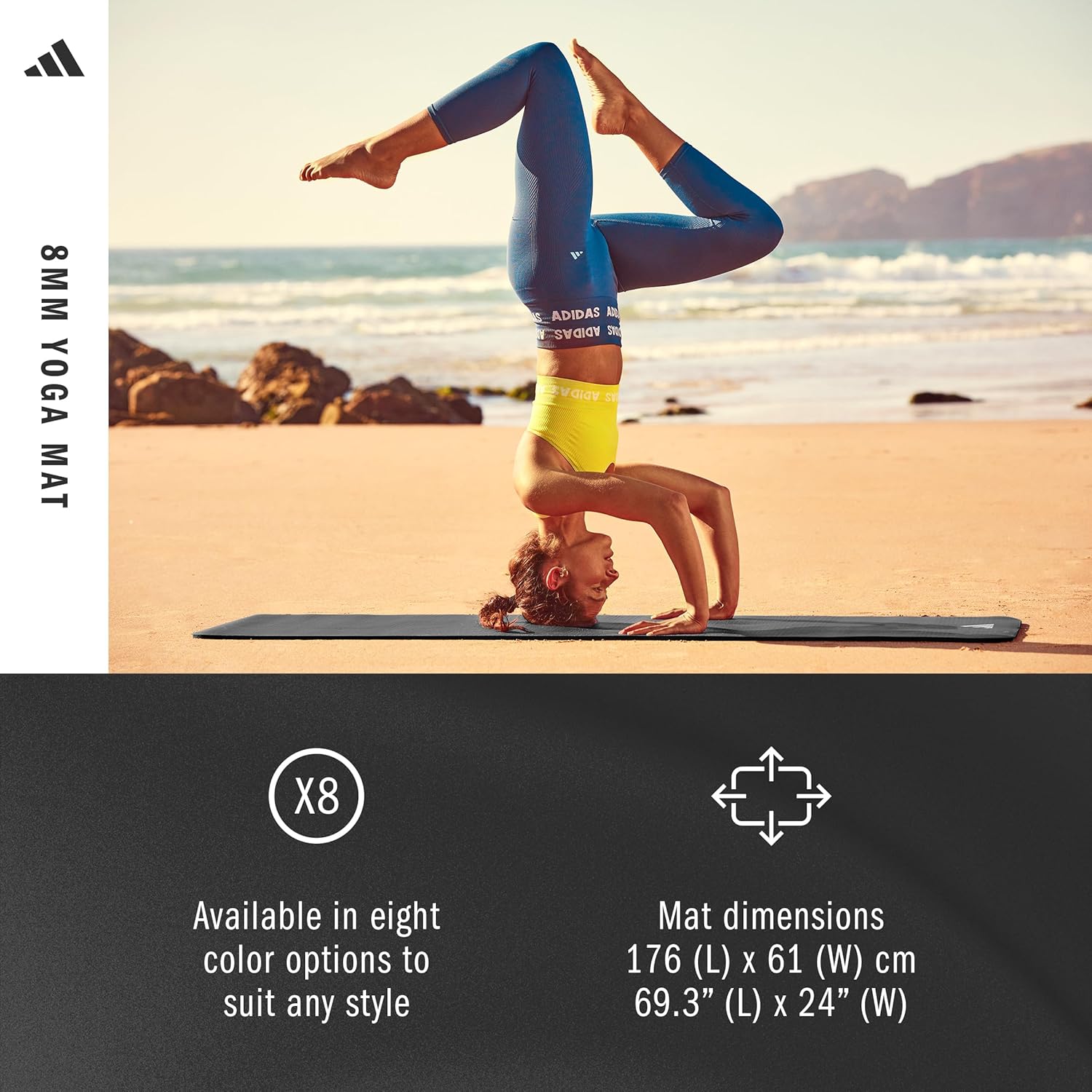 adidas Yoga Mat - Eco Friendly - Non Slip, Durable Textured Surface, 8mm