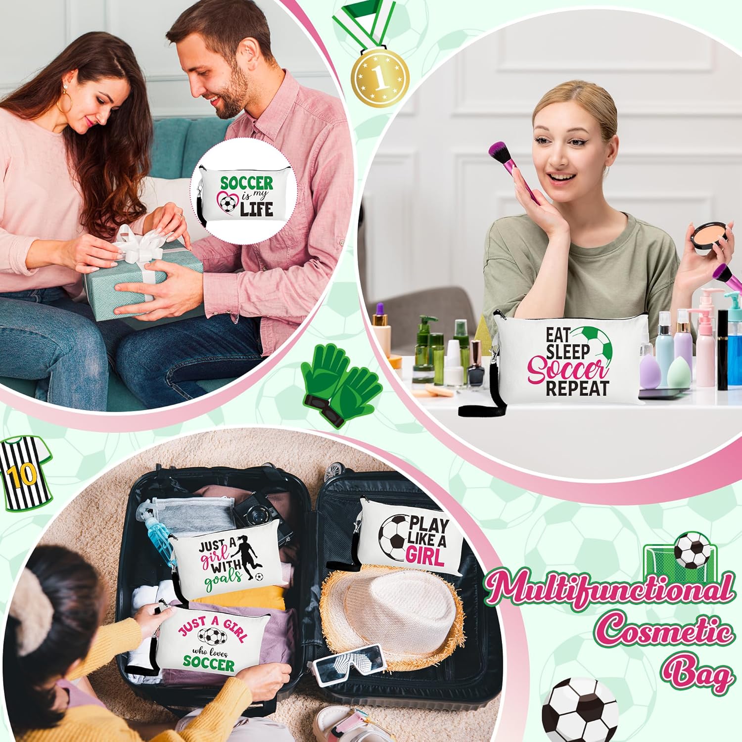 R HORSE 9Pcs Sport Makeup Bag Gifts for Women Girls, Ladies Sport Cosmetic Bags Sport Accessories Canvas Toiletry Bag Makeup Pouch Organizer Women Player Gift for Mother’s Day Birthday - Image 6