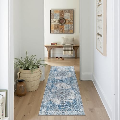Vista 166 de jinchan Alfombra de pasillo lavable de 2 x 10 pulgadas, estilo vintage, envejecida, para interiores, delgada, tradicional, con estampado floral