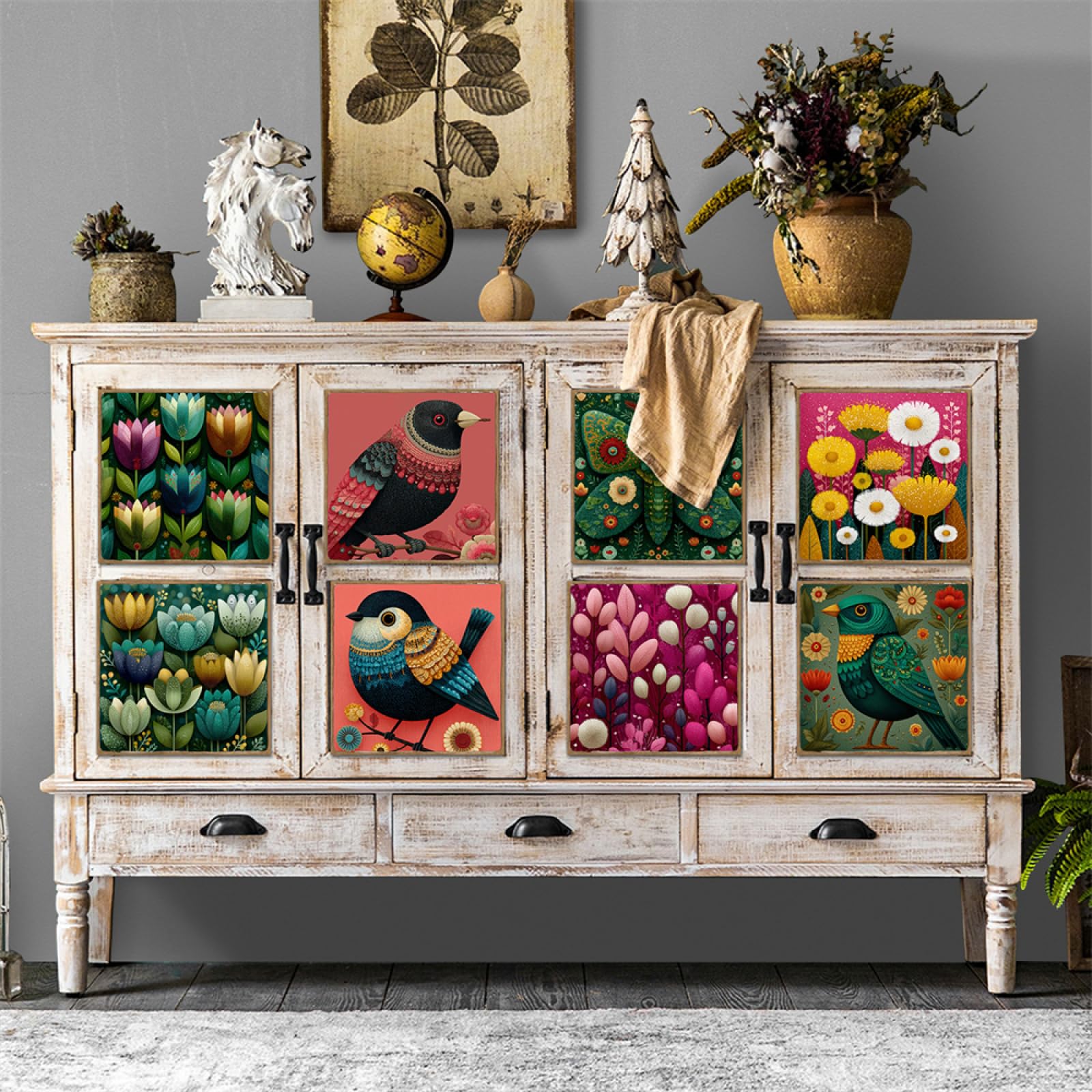 Tile Stickers, Bird Peel and Stick Wall Stickers Self Adhesive Vinyl Waterproof Oil Proof Home Decor(15X15CM/24PCS)