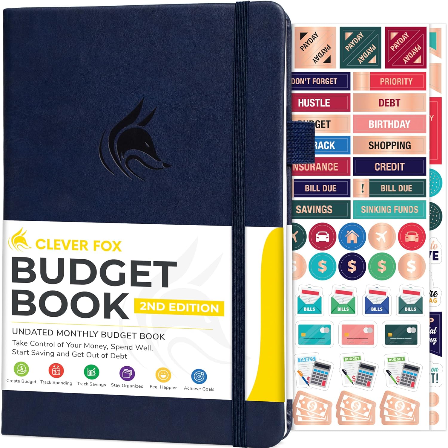 Clever Fox Budget Book 2.0 – Simple Budgeting Planner for Beginners – Financial Notebook with Money Spending, Debt &amp; Bill Tracker (Dark Blue)