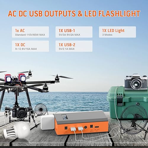 Miniatura 8 de Banco de energía solar portátil de 100 W para exteriores con panel plegable de 40 W, estación de energía solar de 65 W 110 V con salida de CA de CC