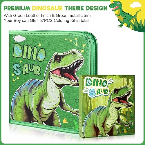 Miniatura 3 de Juego de 57 marcadores perfumados de frutas con estuche y papelería de dinosaurio con purpurina, suministros de arte para niños de 4 a 6 a 8 años,