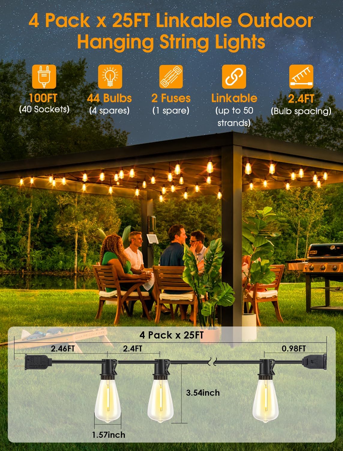 Outdoor String Lights, Patio Lights +1 LED Dimmable Waterproof