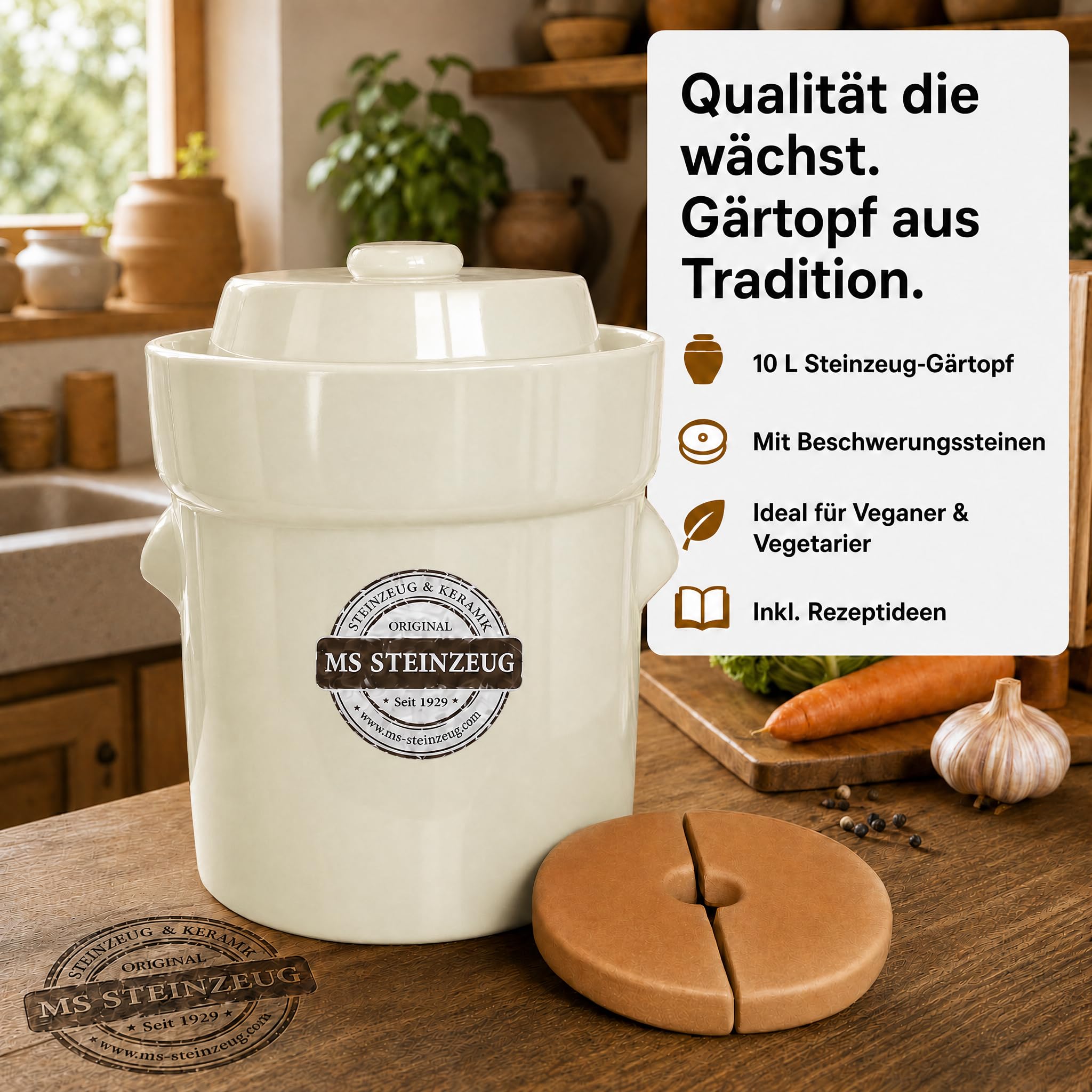 Fermentation Chucrut Pot 10 L Crema Blanco