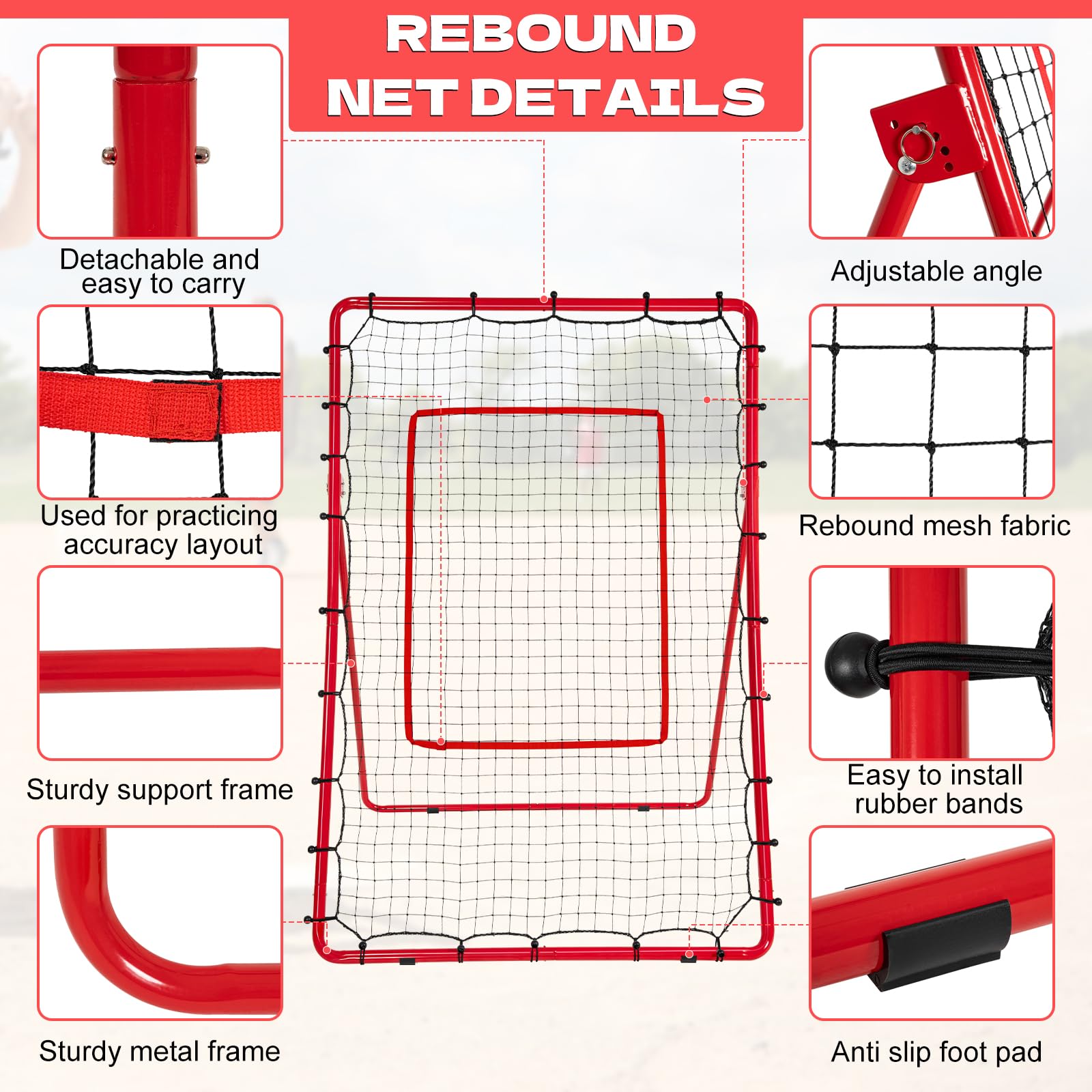 AKOZLIN Filet de rebond baseball softball 5 angles réglables 1,8 x 1,2 m avec zone de frappe sac de transport