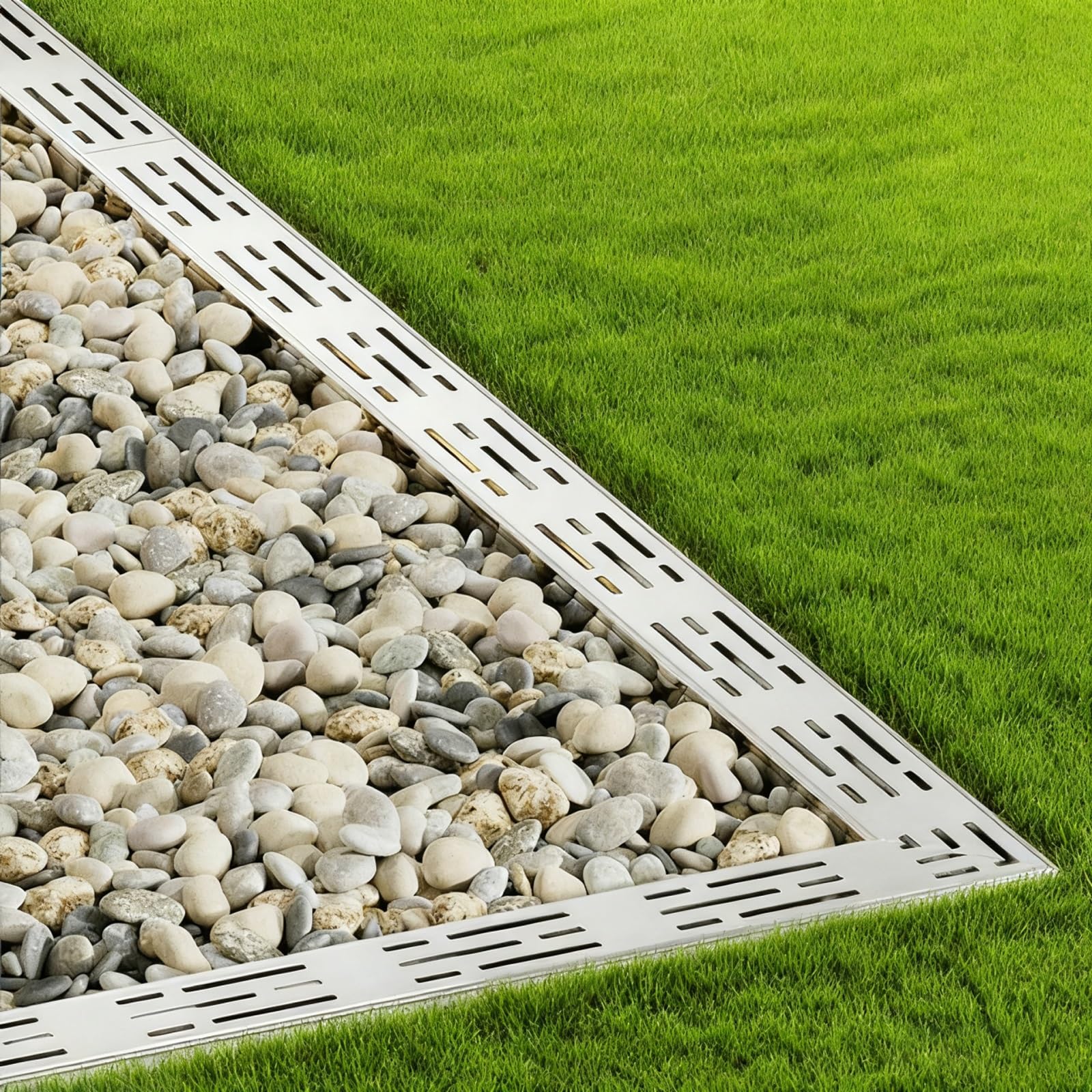 Canal de Drenaje Esquina de 90°, Accesorio Drenaje de Zanja Acero Inoxidable, Canaleta Desague con Rejilla para Jardines, Piscinas y Patios(5x5 cm/2x2 in)