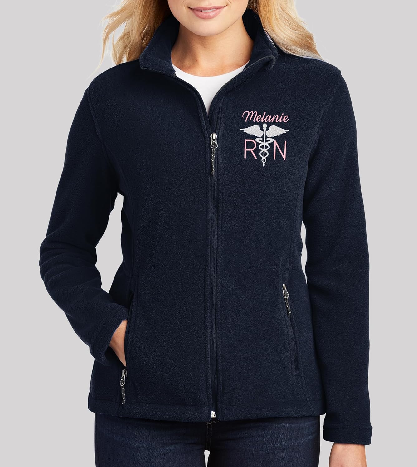 NACRE APPAREL Custom Embroidered Midweight Fleece Jacket Personalized Registered Nurse Jacket - Image 2
