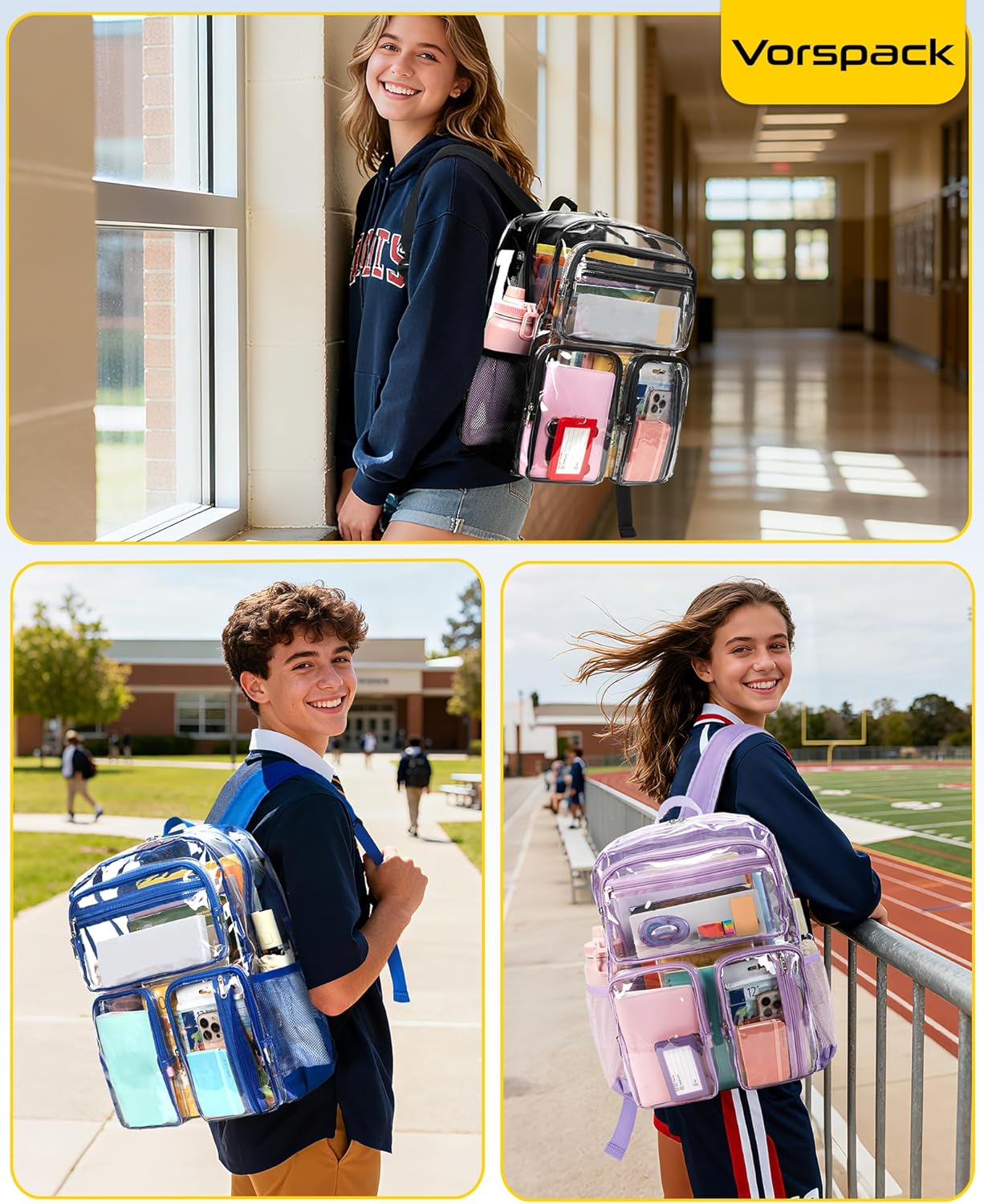 Vorspack Clear Backpack Heavy Duty - Extra Large Clear Bookbag Transparent See Through Backpacks for College Work Festival - Black - Image 7