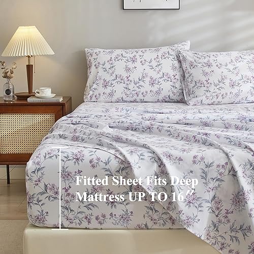 Miniatura 5 de VClife Sábanas de microfibra suave con estampado floral, tamaño individual, color blanco, para niña, mujer, juego de sábanas de ramas florales