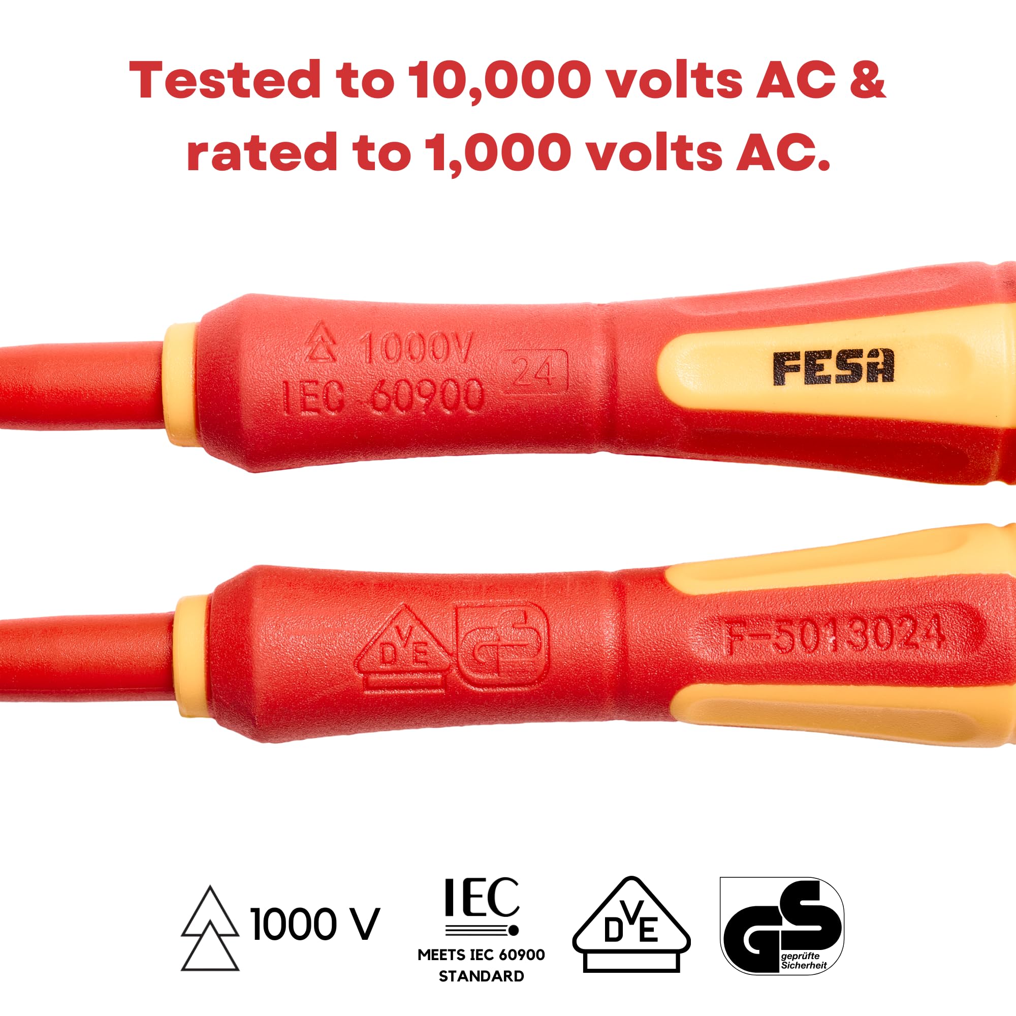 FESA Izolowany zestaw precyzyjnych śrubokrętów – 1000 V 6-częściowy zestaw wkrętaków zaciskowych z końcówkami CR-V - 2 Philips (PH00, PH0) i 4 szczelinowe (1,5 mm, 2,0 mm, 2,5 mm, 3,0 mm) zestaw