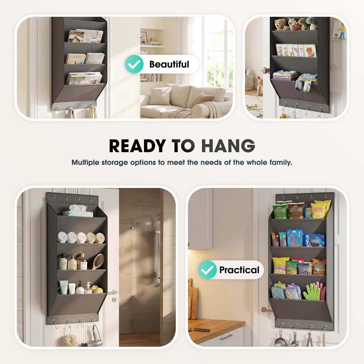 WVM Over The Door Shoe Organizer with Large Deep Pockets, Hanging Closet Shoe Rack for Large Shoes, Boots, Multifunctional Entryway Door Hanger with Hooks