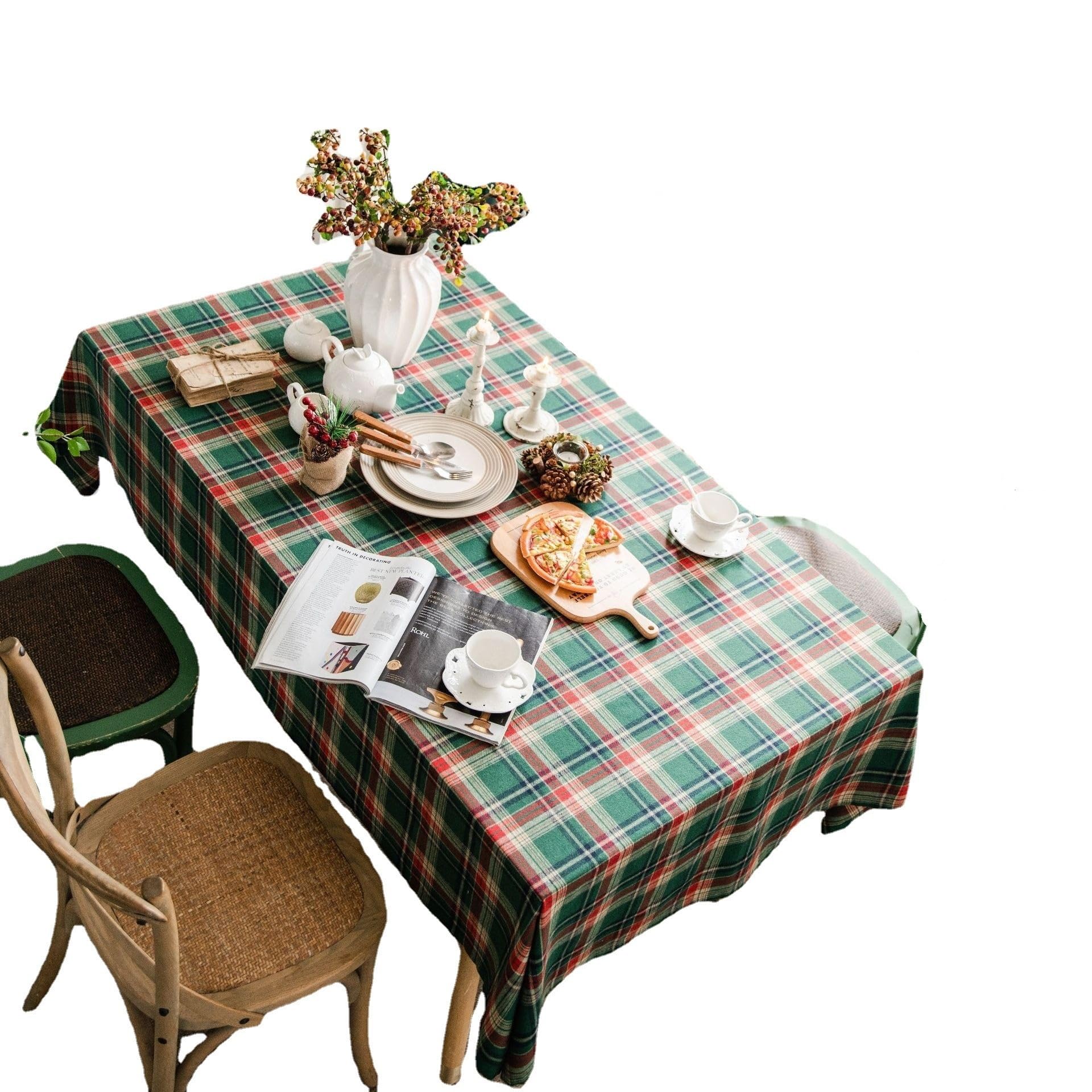 Mantel Navideño Mantel Navideño A Cuadros Verdes Cubierta Rectangular For Mesa Fiesta Cubierta De Mesa Lavable A Prueba De Polvo Mantel Antiarrugas For Decoraciones Mesa Cena Navideña(140*300cm)