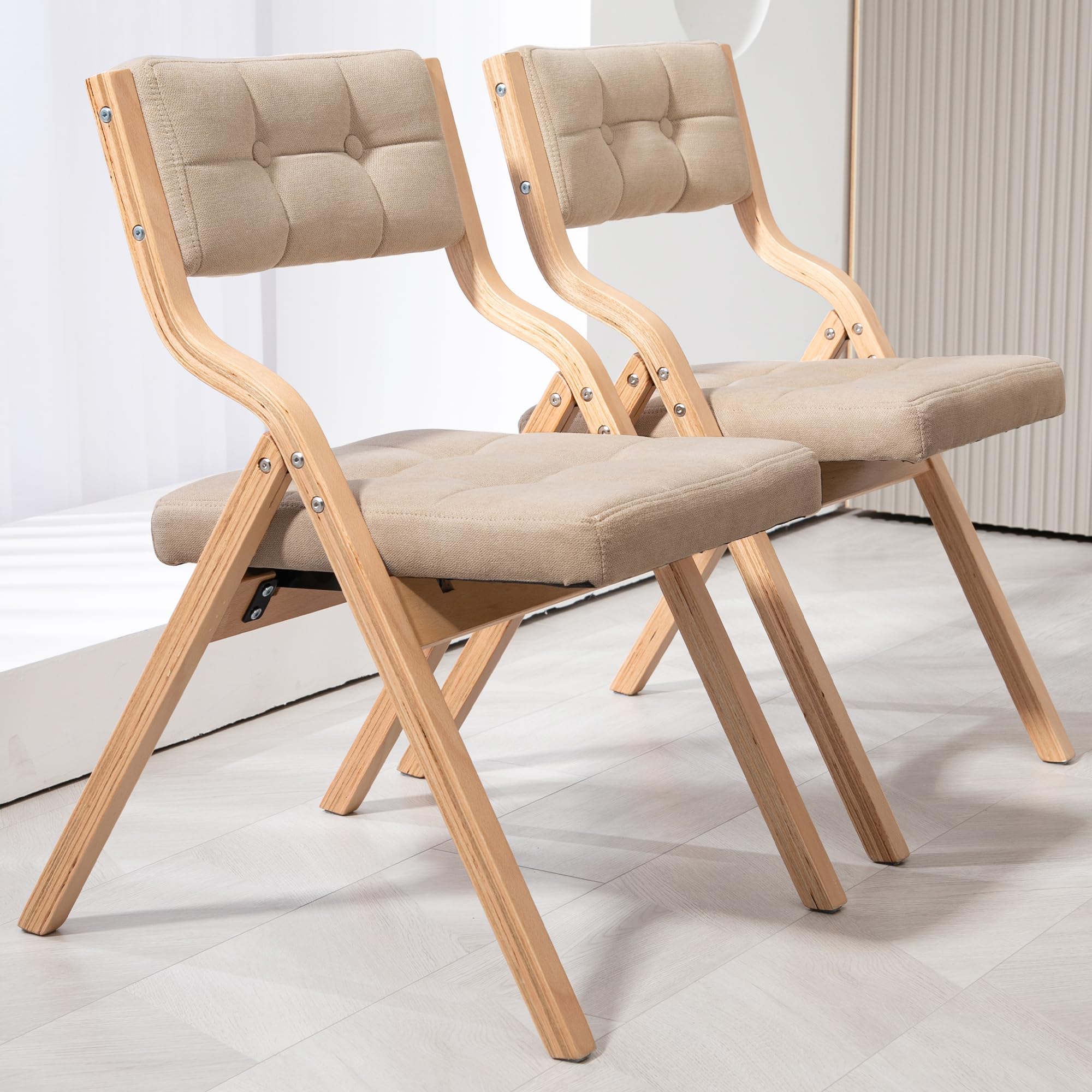 Villeston Holz-Faltstühle mit gepolsterten Kissen, Faltbare Esszimmerstühle mit abriebfestem Kunstleder, tragbar und vormontiert für Gäste, Küche, Büro, Hochzeit und Party