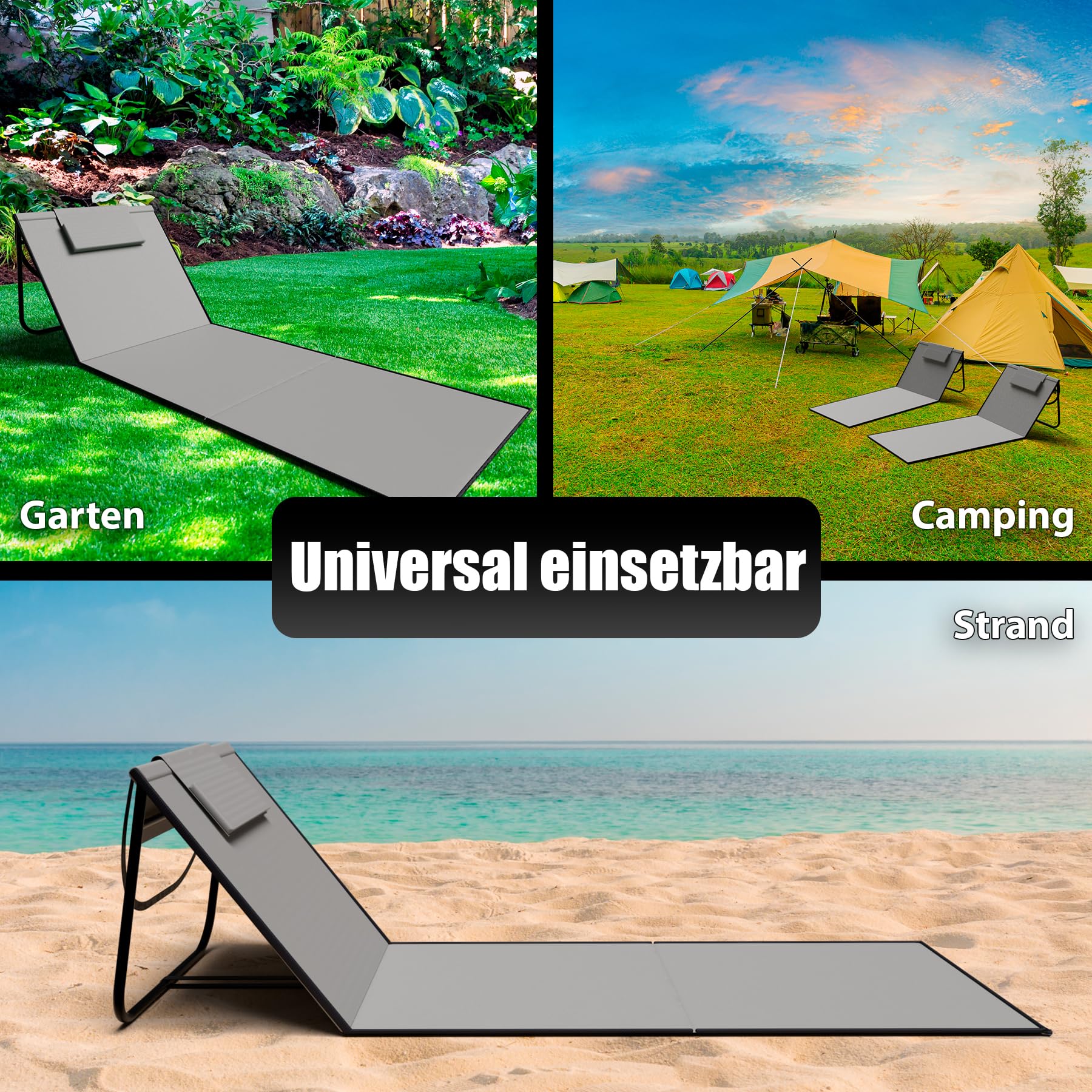 BigDean Strandliege 2er Set Strandstuhl klappbar leicht nur 1,3 kg - Strandmatte tragbar und gepolstert