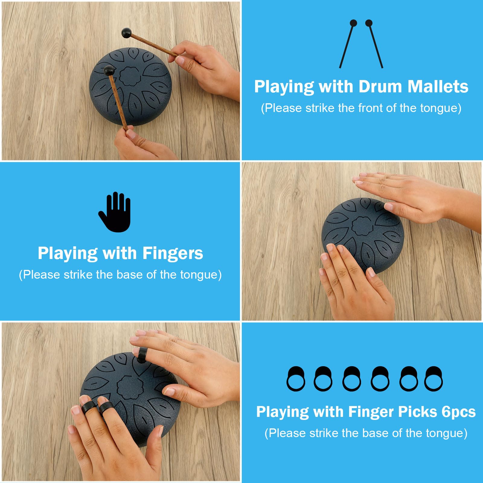 Steel Tongue Drum, Outdoor Rain Drum, Steel Drum, Rain Drum for Outside, Steel Tongue Drum Rain Chime Cheerful Tongue Drum Rain for Rain Outdoor (Navy)