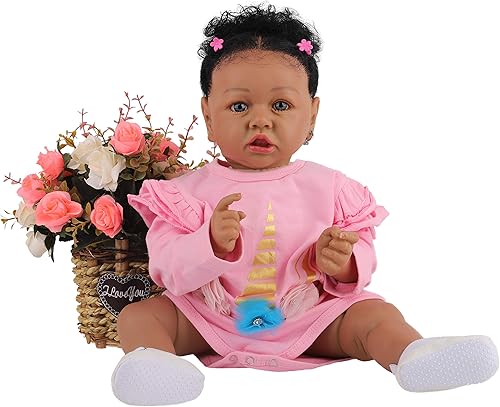 HOOMAI Reborn Baby - Muñecas negras afroamericanas realistas de silicona de 22.8 pulgadas con cuerpo de tela, juego de regalo de cumpleaños para