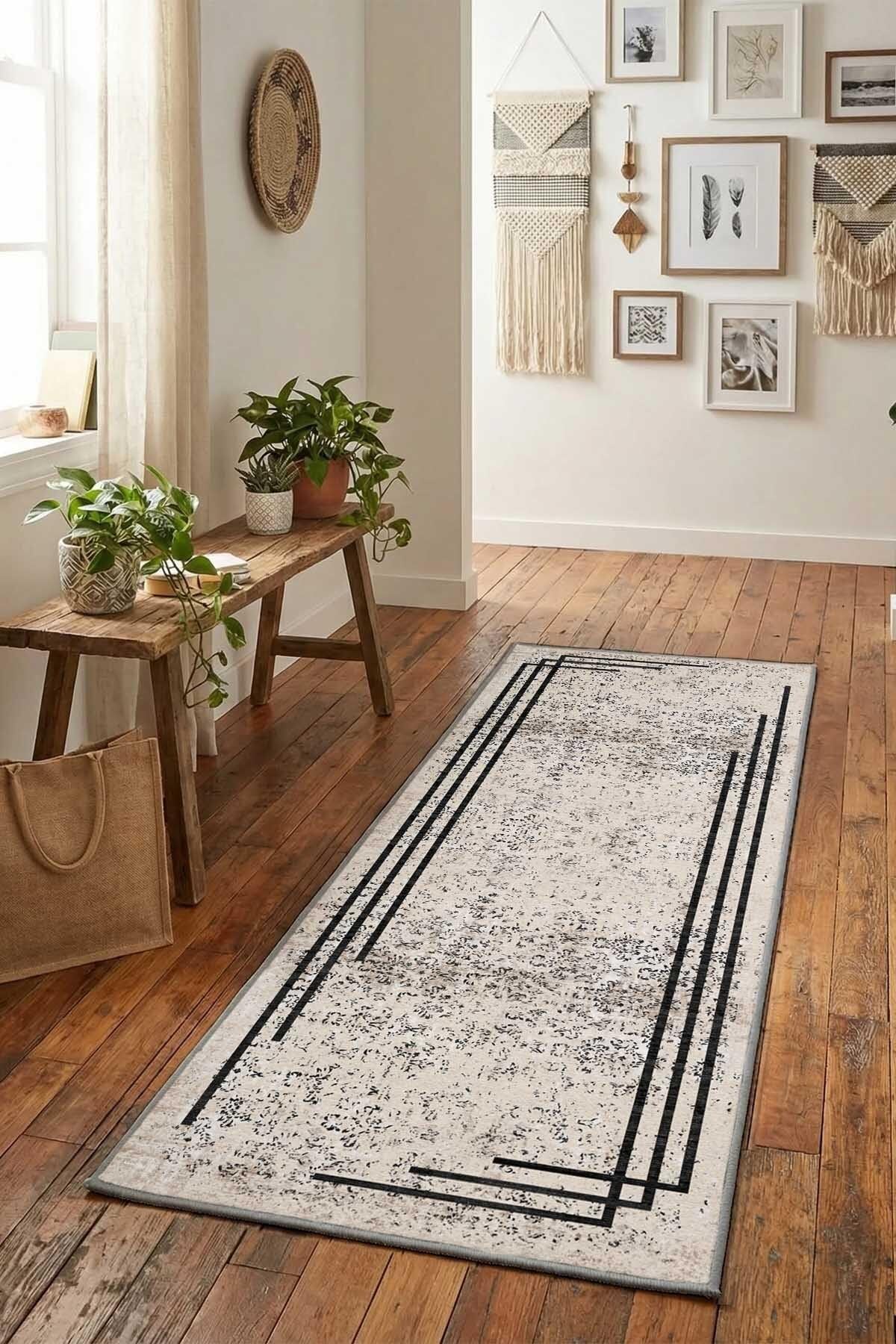 Monnhein Açık Gri Yolluk Ayten - Yıkanabilir, Kaymaz Taban, Dijital Baskılı, Leke Tutmaz, İnce Hav, Modern Koridor, Mutfak, Antre ve Salon için Dekoratif Yolluk