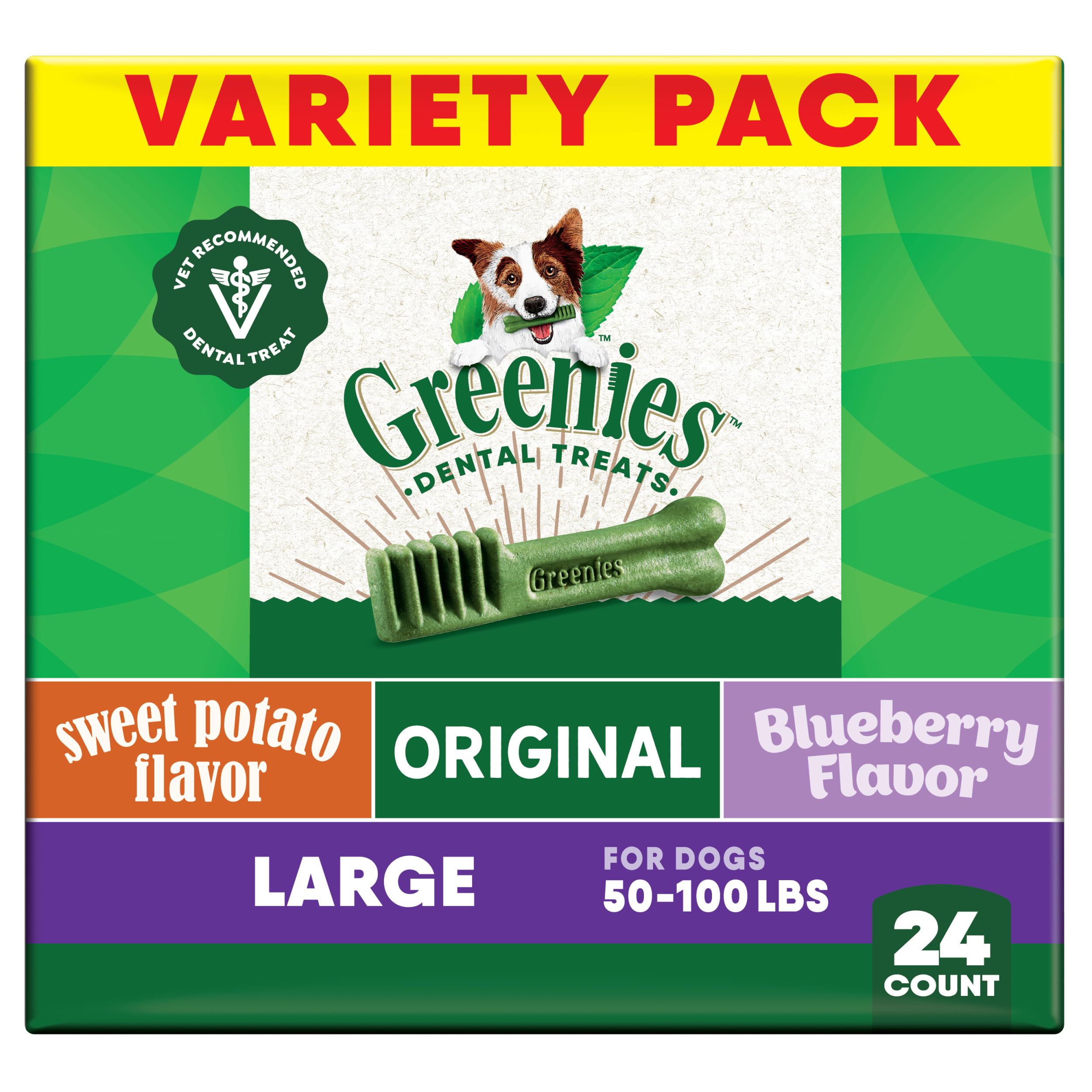 Greenies Dog Treats Veterinarian-Recommended Natural Dental Dog Treats Large Size Variety Pack Flavor 3 12 oz Packs 24
