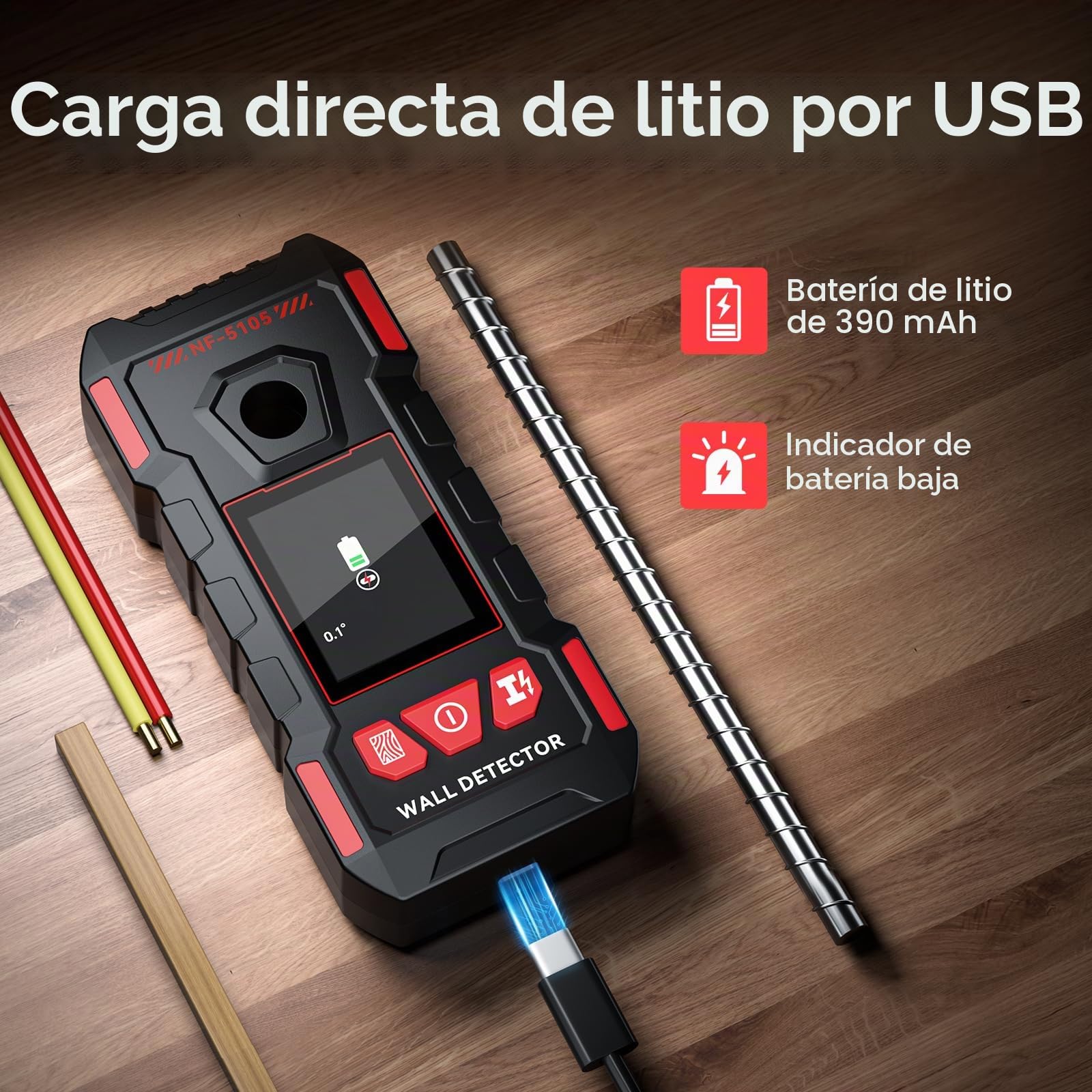 Buscador de pernos para paredes, escáner de pared recargable con chip inteligente mejorado para pernos de madera, metal, cables de CA, vigas, tuberías, compatible con pantalla LCD HD y voz