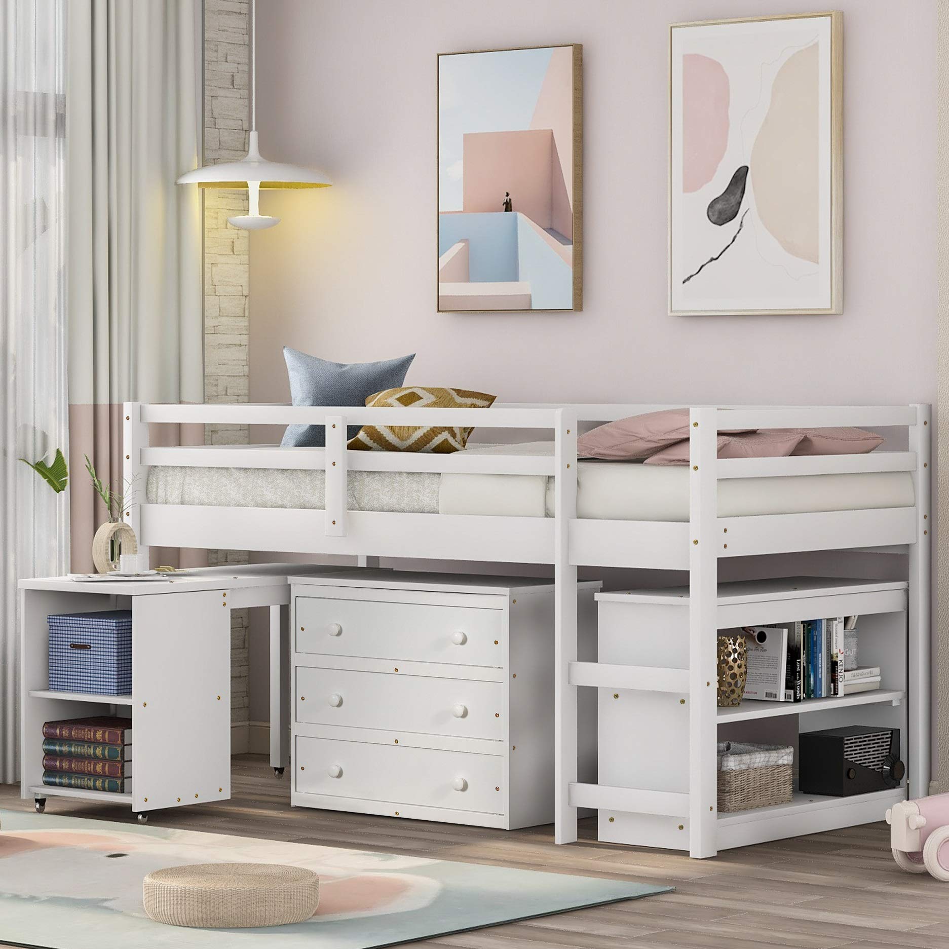 Buy Merax Solid Wood TwinSize Low Loft Bed Frame with Ladder for Kids