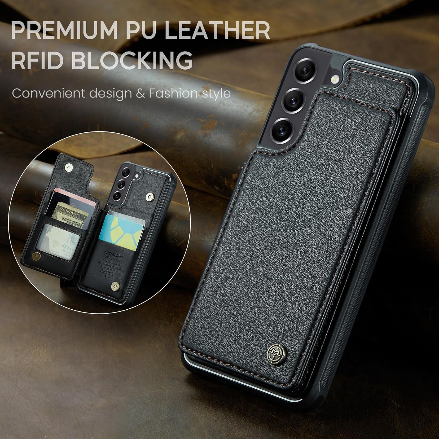 Vinich for Samsung Galaxy S21 FE Wallet Case with Card Holder, RFID Blocking Credit Slots Kickstand Shockproof Phone Cover Fit for Galaxy S21 FE 6.4" Black - Image 8