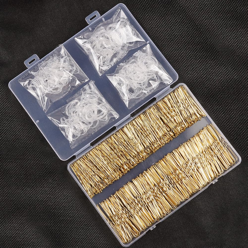 Haarnadeln, 600 Stück, 200 U-förmige Haarnadeln, blondes Haar, 200 Haarnadeln für Frauen, 200 transparente Haarbänder-Set mit Aufbewahrungsbox für Dutts (blond, 5,1 cm und 6,9 cm)