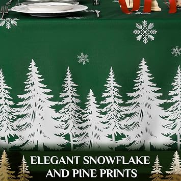 Softalker Christmas Table Cloth Rectangular Green 140x200 cm Xmas Tablecloth Wipe Clean Snowflakes & Tree Table Cover Water Resistant Tablecloths for Party Holiday Winter Decorations Dining Kitchen
