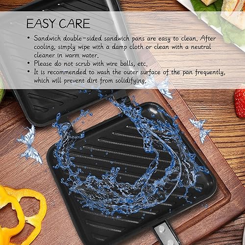 Miniatura 7 de Sandwichera de desayuno, sartén antiadherente a la parrilla para sándwiches y panini con mango antiquemaduras, sartén de desayuno rápido, base plana