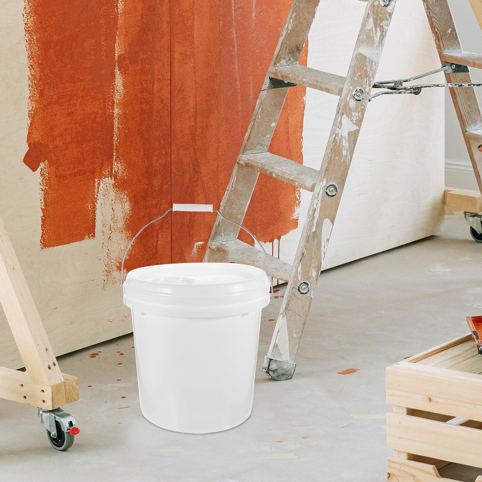 WOONEKY Cubo de Pintura Tapa Cubo Portátil Multiusos con Asa de Hierro Diseño Ligero y Resistente para Almacenamiento y Transporte de Líquidos como Pintura Agua y Aceite