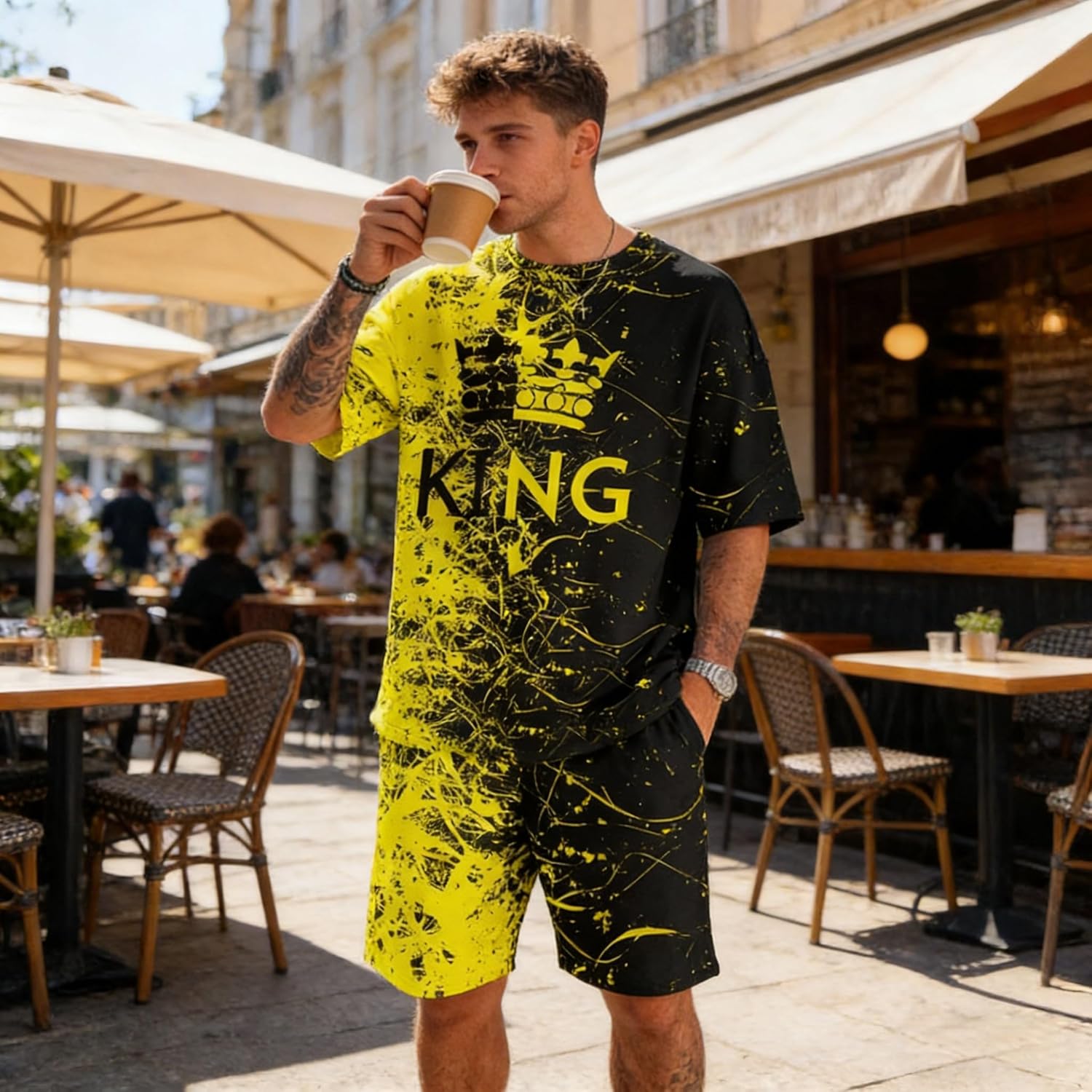 Men's Short Sets 2 Piece Summer Outfits Tracksuits Short Sleeve Shirt and Shorts Vacation Outfits 3D Poker Shirt