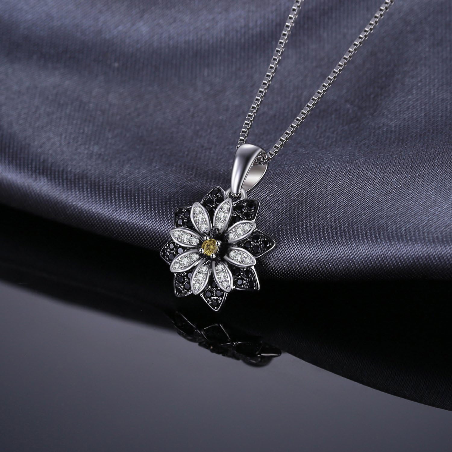 JewelryPalace Daisy Sunflower Genuine Smoky Quartz Black Spinel Pendant Necklace for Women, Flower 14K White Gold Plated 925 Sterling Silver Necklace, Natural Gemstone Jewelry Sets 18 Inches Chain - Image 5