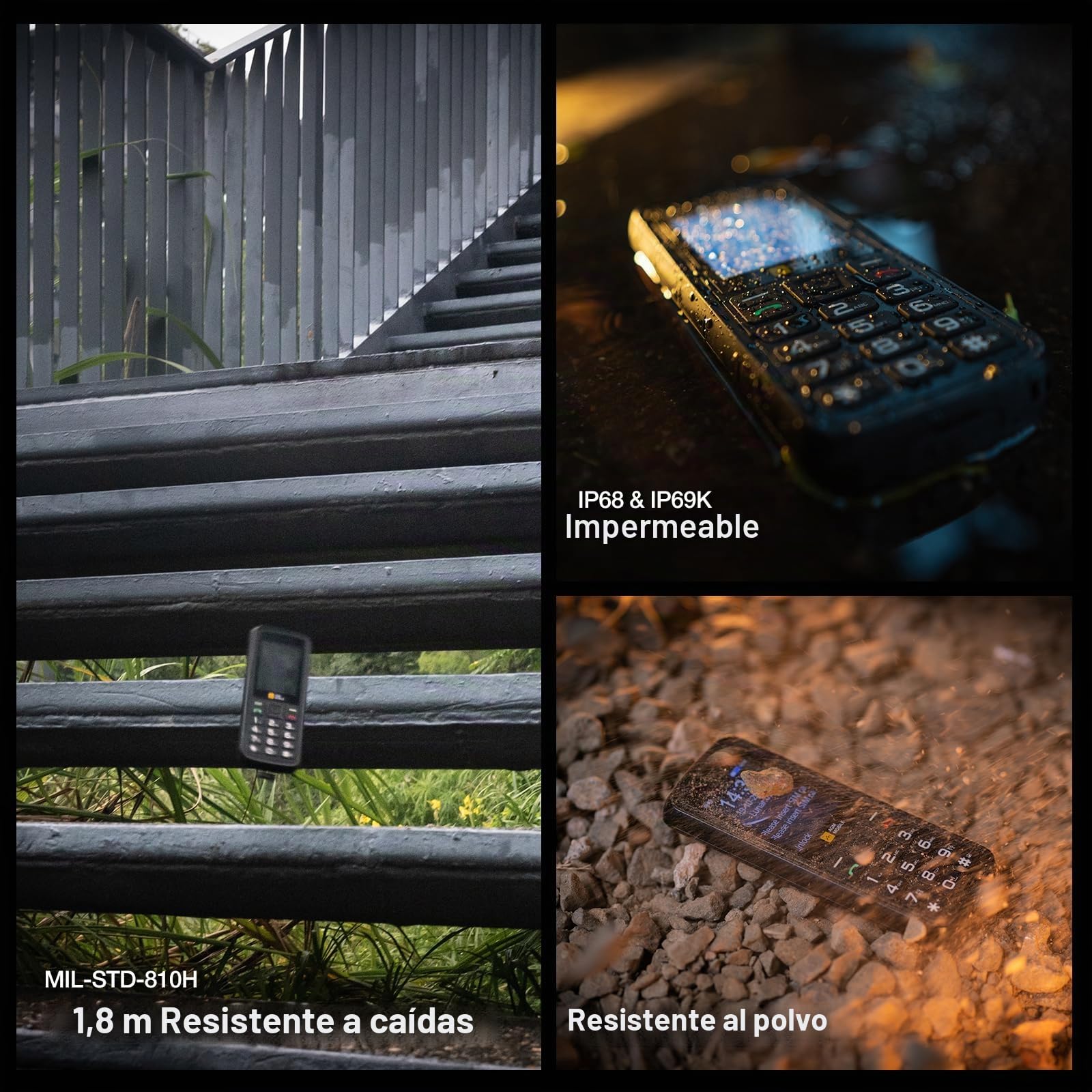 AGM M9 Teléfono Móvil Resistente 4G,Característica Móvil Simple Móviles | Móviles Impermeables a Pruebae Caídas ｜Botones Grandes ｜Letras Grandes｜Marcación Rápida｜3 Ranuras Tarjetas｜Radio FM