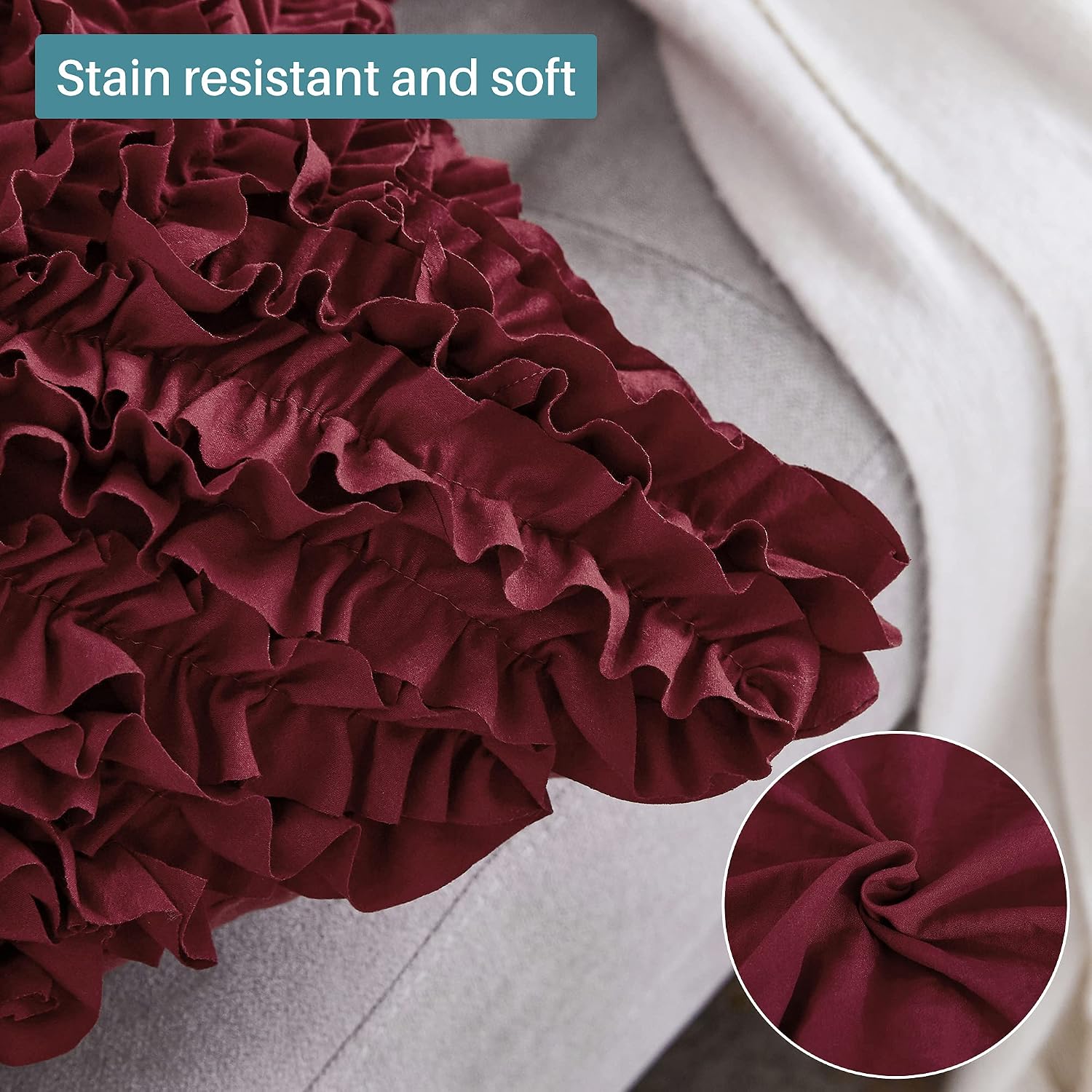 Oubonun 20 x 20 Decorative Throw Pillow Covers Boho Set of 2 - Farmhouse Floral Pillow Covers - Polyester Pillowcase with Zipper - Romantic Fluffy Soft Pillow Covers for Couch Sofa Bed(Wine Red)