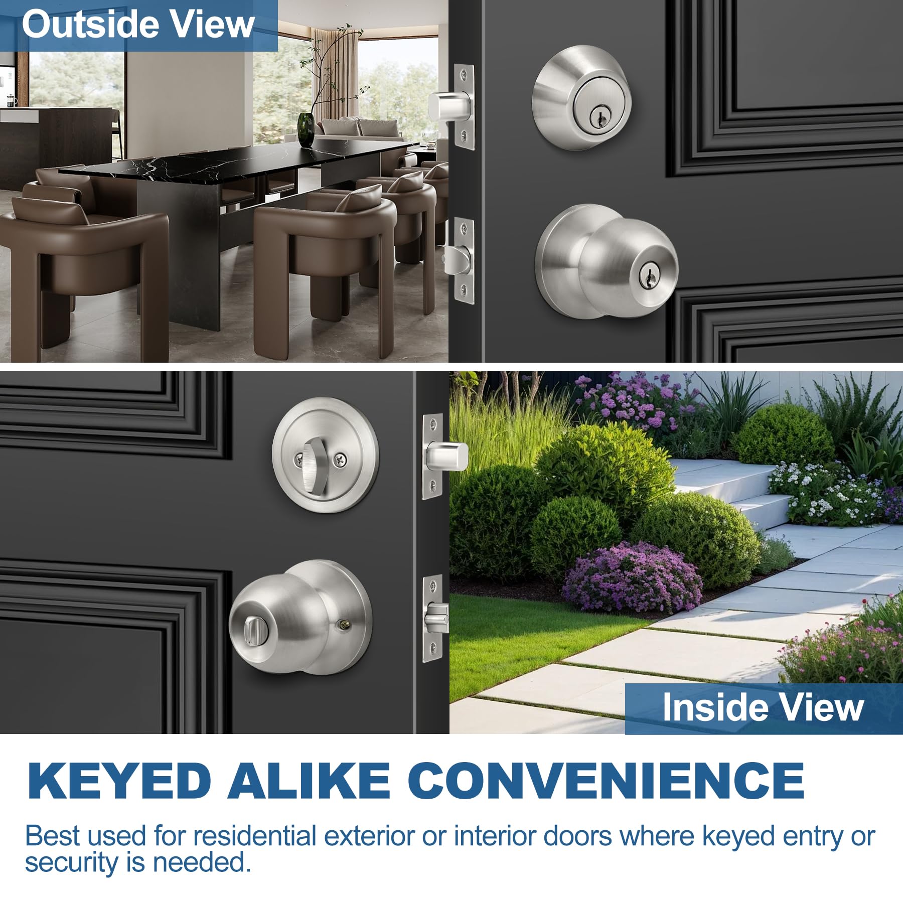 Satin Nickel Door Knobs - 2 Pack Keyed Locks & Deadbolts -6