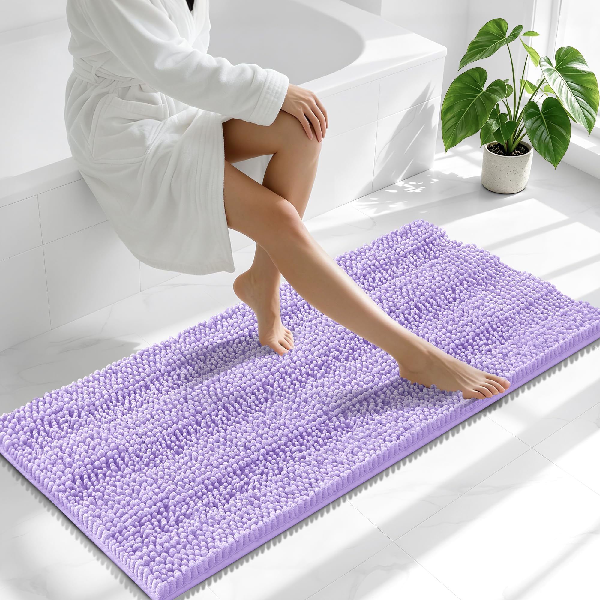 Smiry Thick Chenille Bathroom Runner Rugs 47x20, Soft Bath Mat, Lavender
