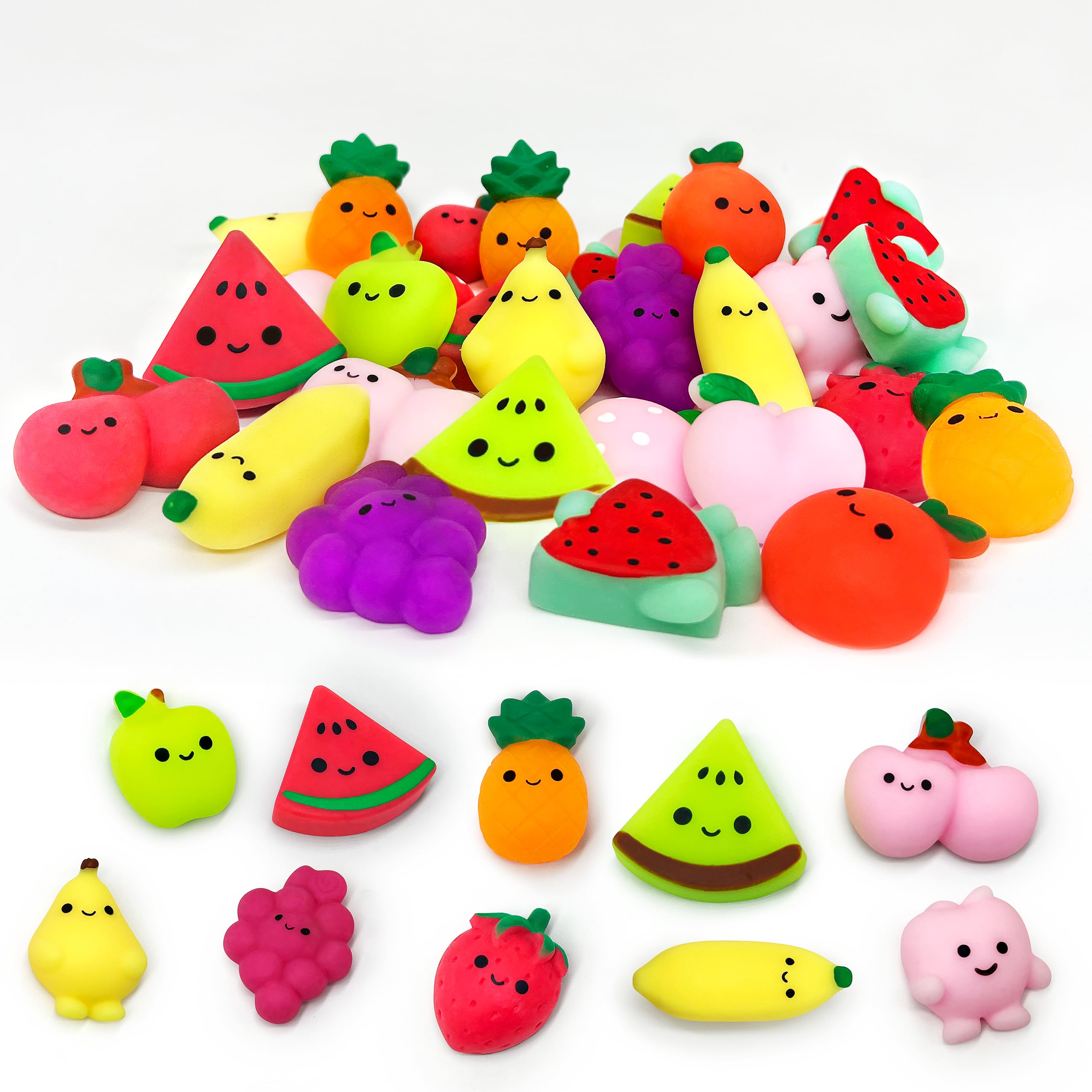 JIAHO 9 Pcs Fruit Squishy Mochi Toys, Kawaii Squishies Mini Toys, Party Favors for Kids, Carnival Prizes, Squeeze Fidget Toys Bulk - Christmas Birthday for Boys and Girls, Stress Relief Mochi Toys