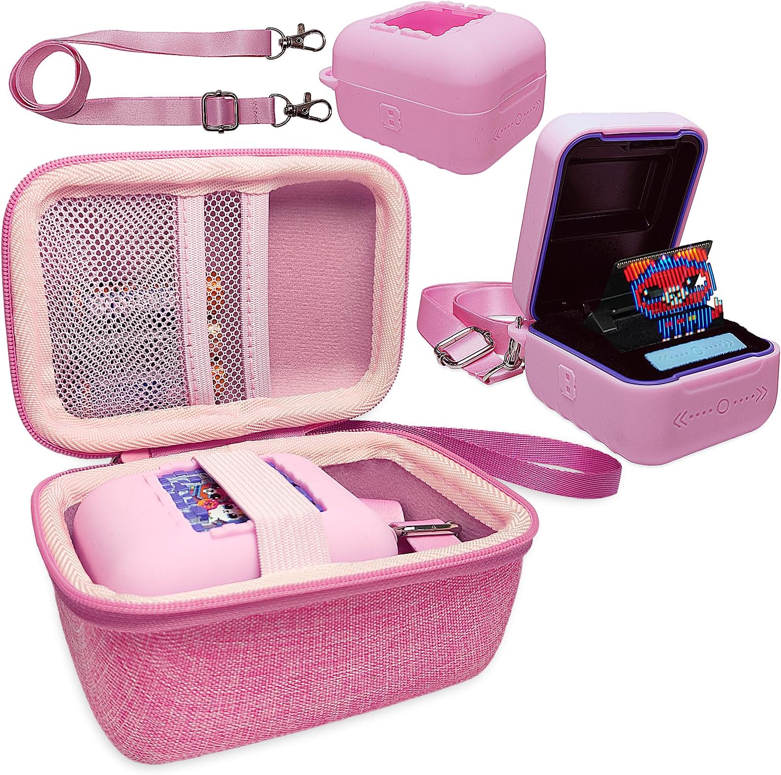 Hard Carrying Case and Silicone Cover for Bitzee Interactive Toy Digital Pet, Accessories Case for Bitzee Virtual Electronic Pets Original 15 Animals (Pink)
