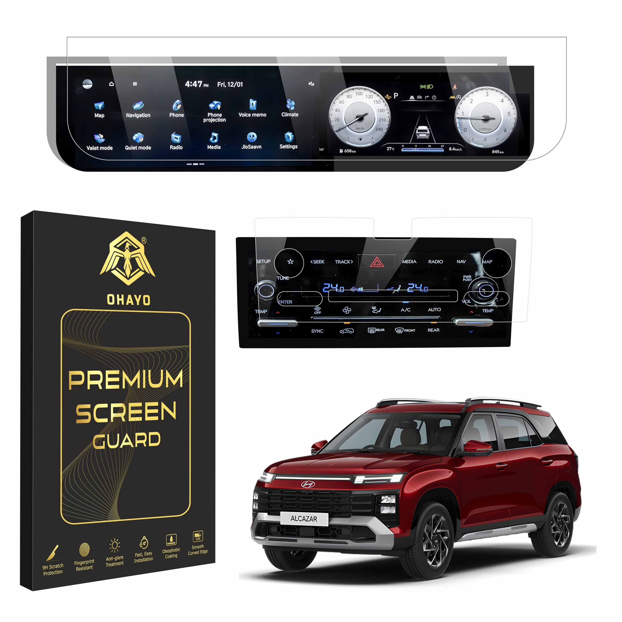 OHAYO Screen Protector for Hyundai Alcazar 2024 Long Facelift 10.25 Inch Dual Touchscreen | Compatible with Prestige, Platinum & Signature Variants | 9H Hardness Military Strength Display Protection | Scratch Resistant, Bubble Free, HD Clarity | Not a Tempered Glass Screen Protector-image-10