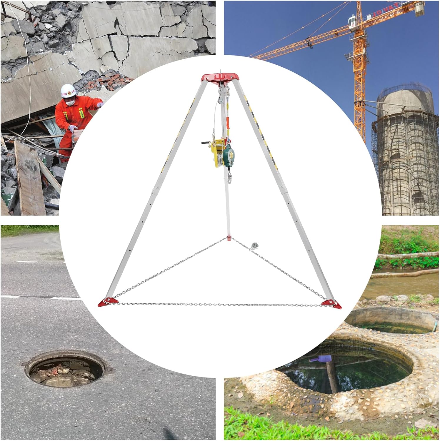 Confined Space Tripod Kit, 65ft Steel Wire Rope, with Fall Arrester Storage Bag for Traditional Confined Spaces