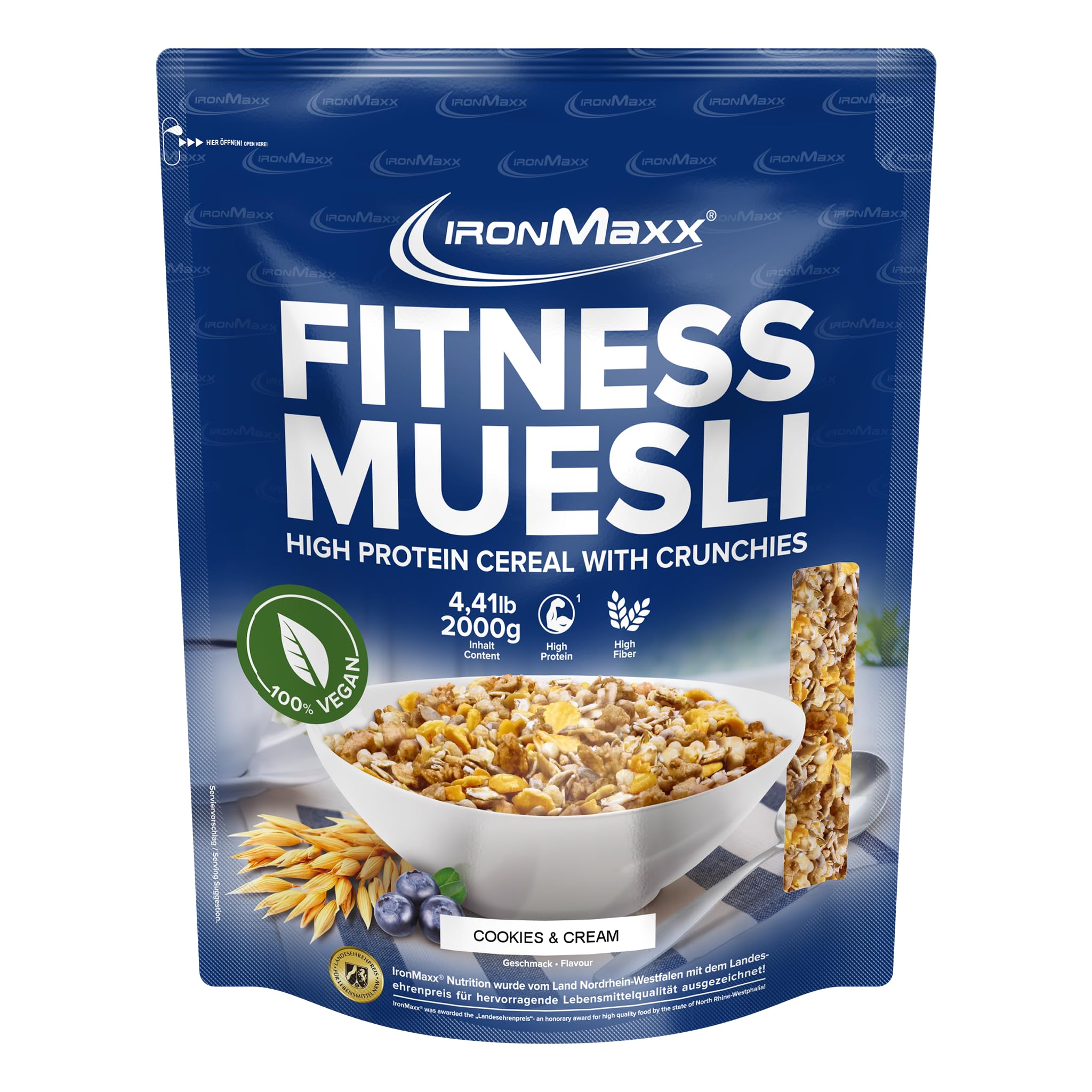 IronMaxx Muesli Fitness Cookies & crème 2 kg – muesli sans sucre ajouté, flocons d’avoine, céréales croustillantes, petit-déjeuner adapté au fitness et aux modes de vie actifs