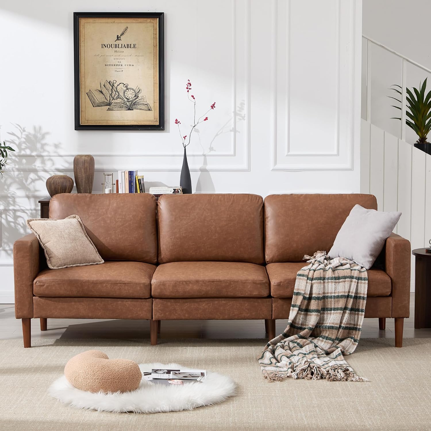 Kingfun 91.7″ Faux Leather Sofa - Image 1