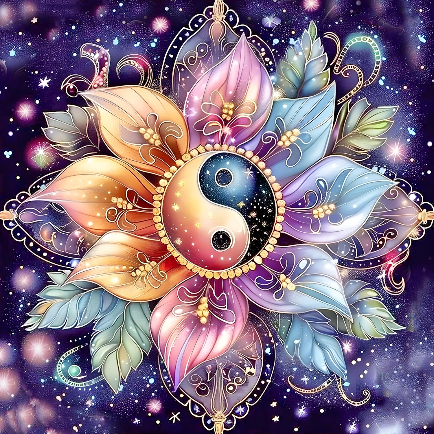 DPHERO Mandala Flowers Diamond Painting Kits for Beginners Adults,5D DIY Tai Chi Yin Yang Diamond Art Kits,Round Full Drill Starry Sky Art Crafts,DIY Painting by Numbers for Home Wall Decor 12x12 inch — image 1