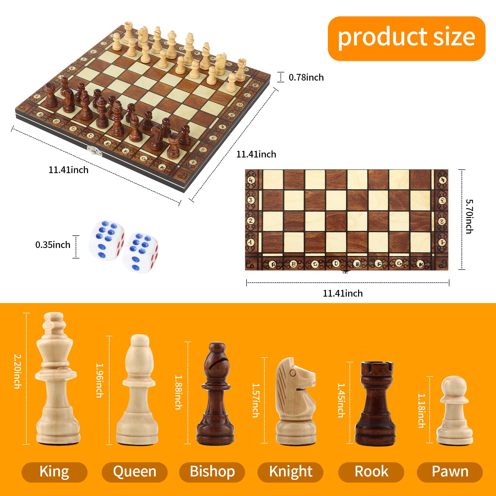 Jeu D'échecs, 3 en 1 Jeu d'échecs magnétique Bois,29 x 29 cm, échiquier de Voyage pour Adultes et Enfants, Portable Pliable Les fêtes, activités Familiales