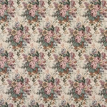 Pink Green and Burgundy Floral Bouquet Tapestry Upholstery Fabric by The Yard - SKU Domino Antique Rose