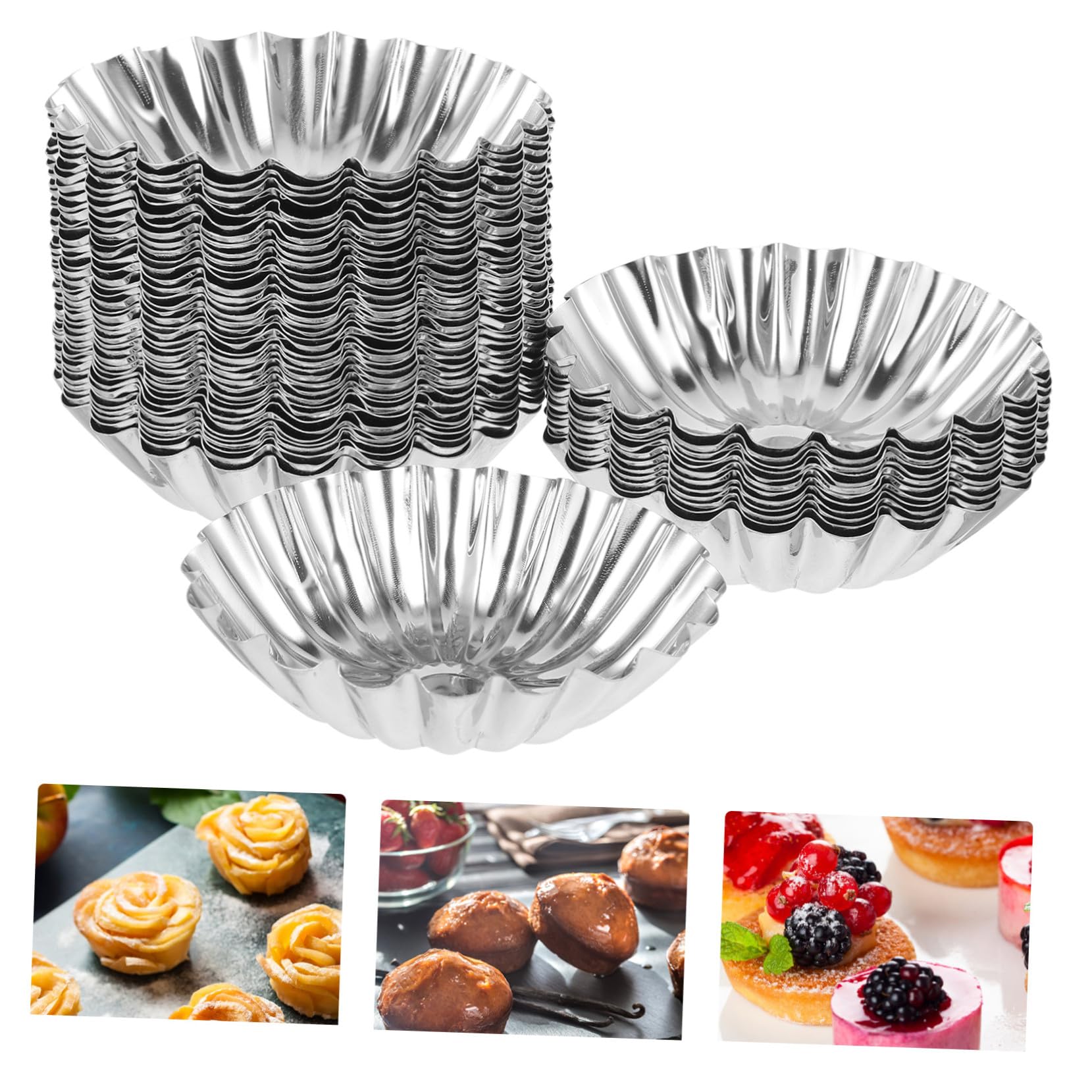 SHINEOFI Moules à Tartelettes Aux Œufs 50 Pièces Grosse Taille En Acier Inoxydable 430 Multifonctions Cuisson Pâtisserie Professionnelle Et Maison
