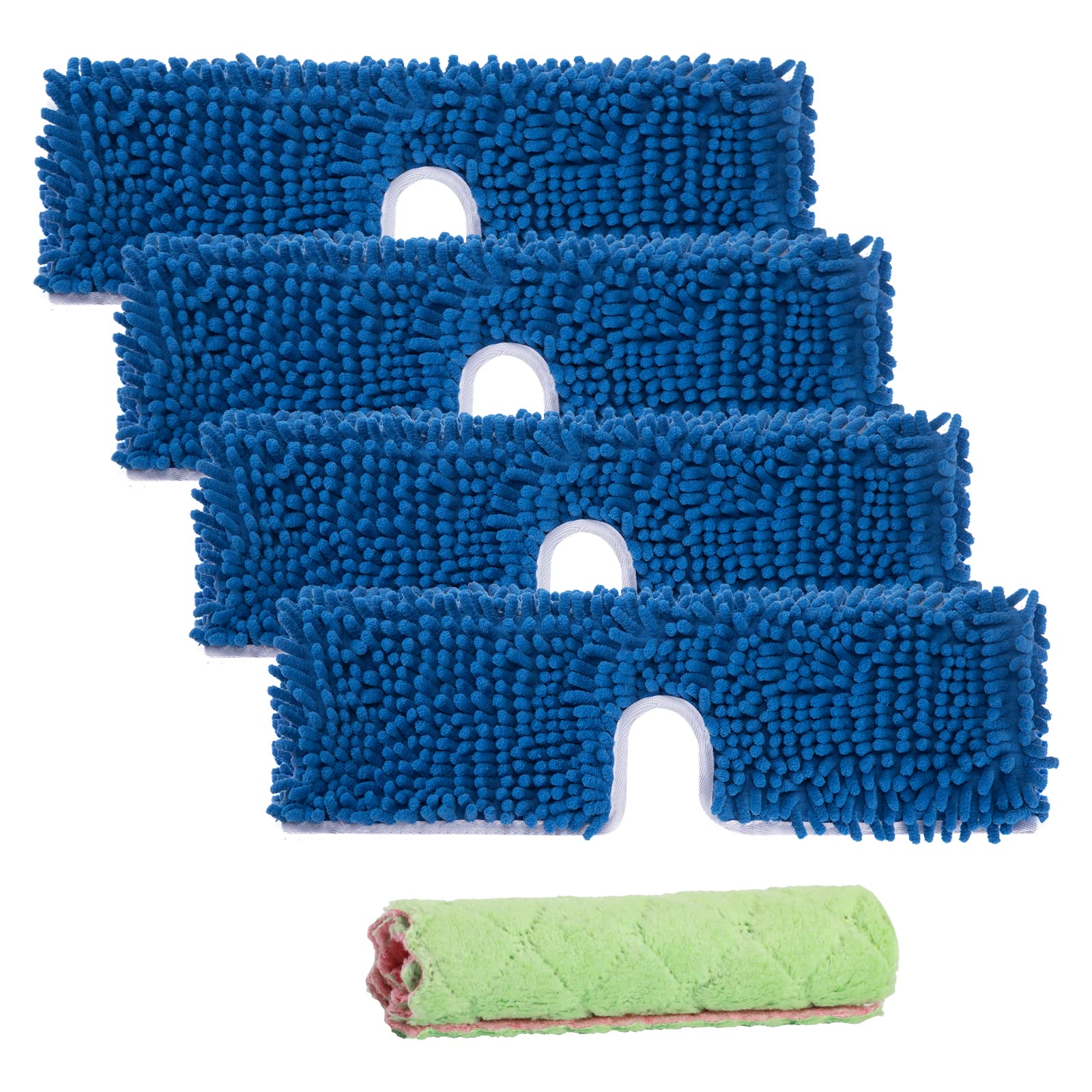 4 Pack Chenille Mop Heads Replacements Compatible with Oceda Dual-Action Microfiber Flip Mop System, Mop Replace Heads for Dry Wet Use, Washable Double Sided Flat Sponge(18 * 6 in)