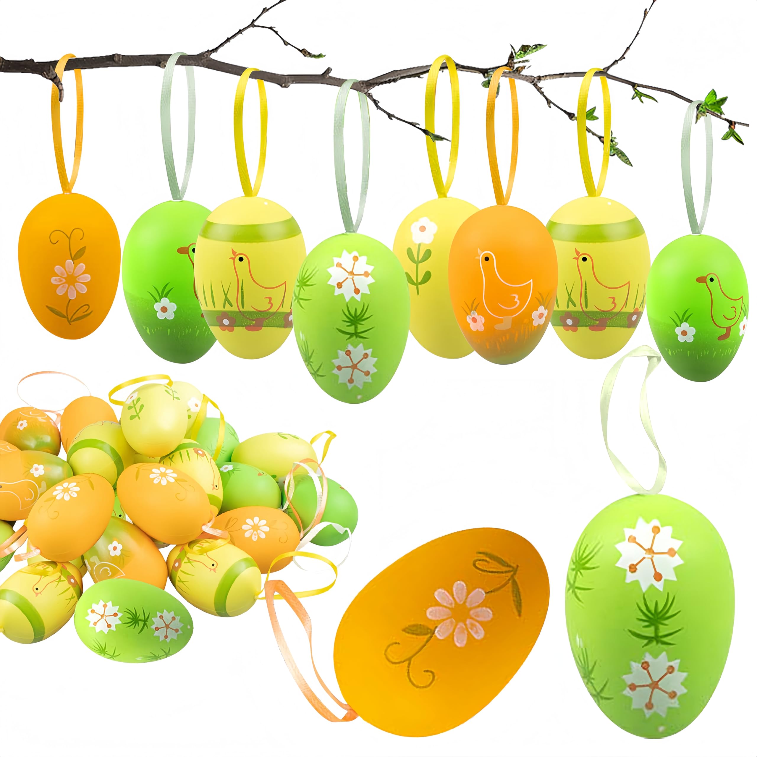 Dowdiles 24 Bunte Plastik Ostereier mit Aufhängung, Ostereier Deko, ideal für Garten, Baum und Osterstrauch