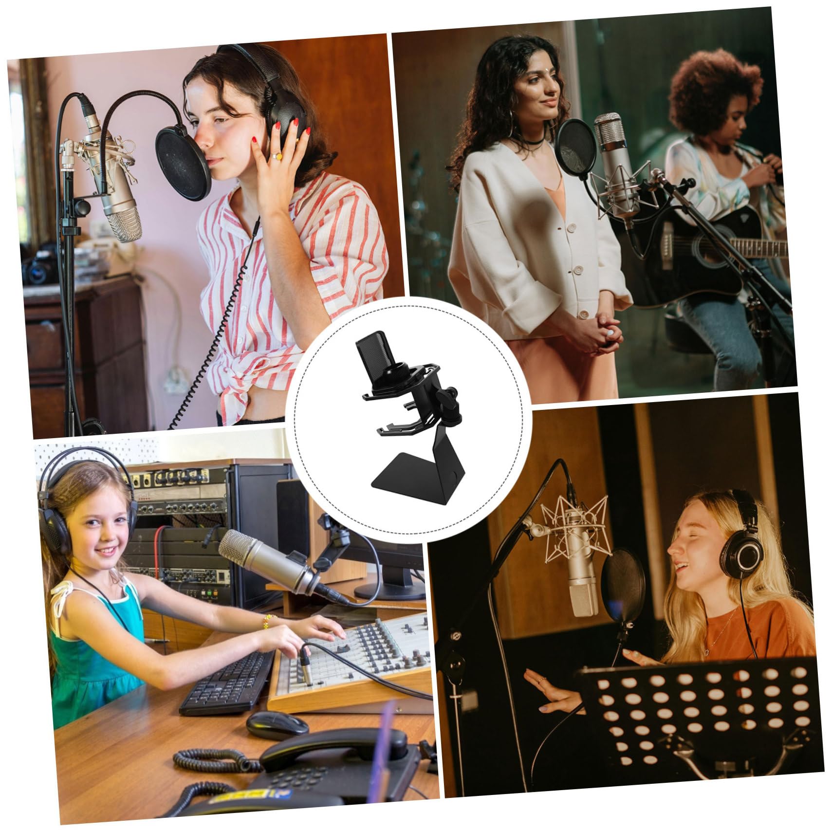 BESTonZON Mikrofonspinne mit Metallklemme Tischstativ mit Dämpfung Integriertem Popfilter Verstellbarer Höhe und Winkel für Livestreaming und Studioaufnahmen