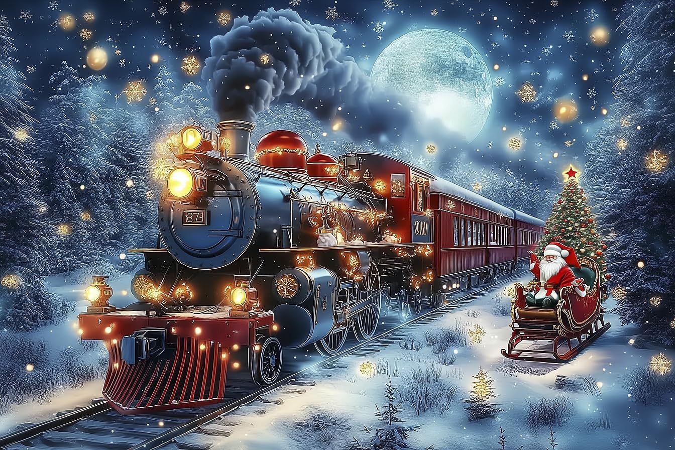 Christmas Backdrop Winter Wonderland North Pole Forest Snowy Xmas 7X5FT